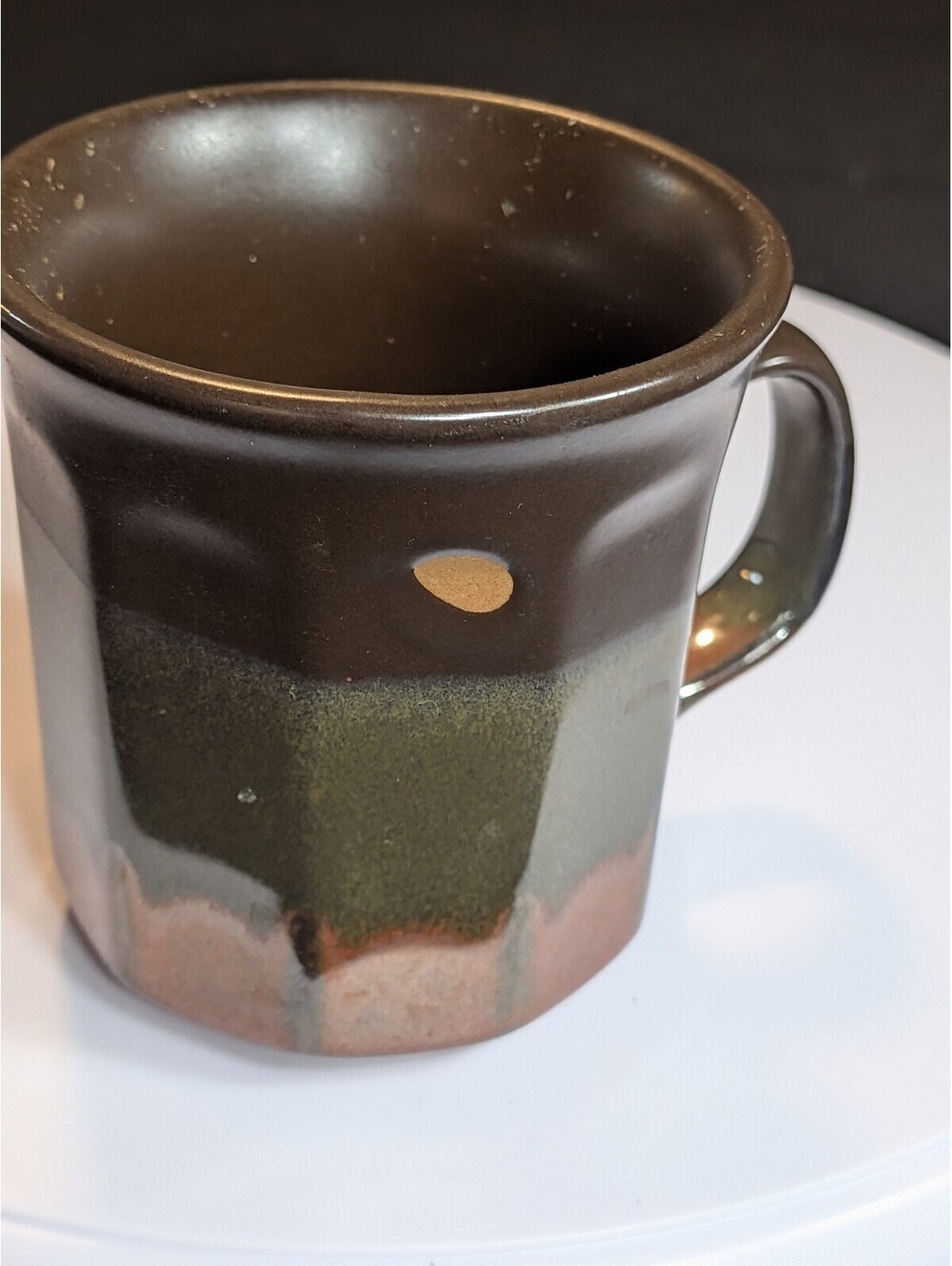 Handmade Studio Pottery Mug Brown Green Glaze Ceramic Coffee Cup Rustic